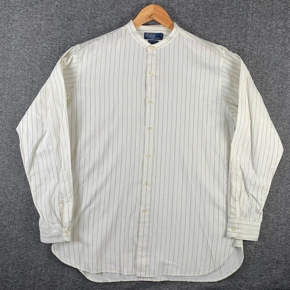 Vtg Polo Ralph Lauren Bernard Shirt Men Medium Band Collar Mandarin Old Money
